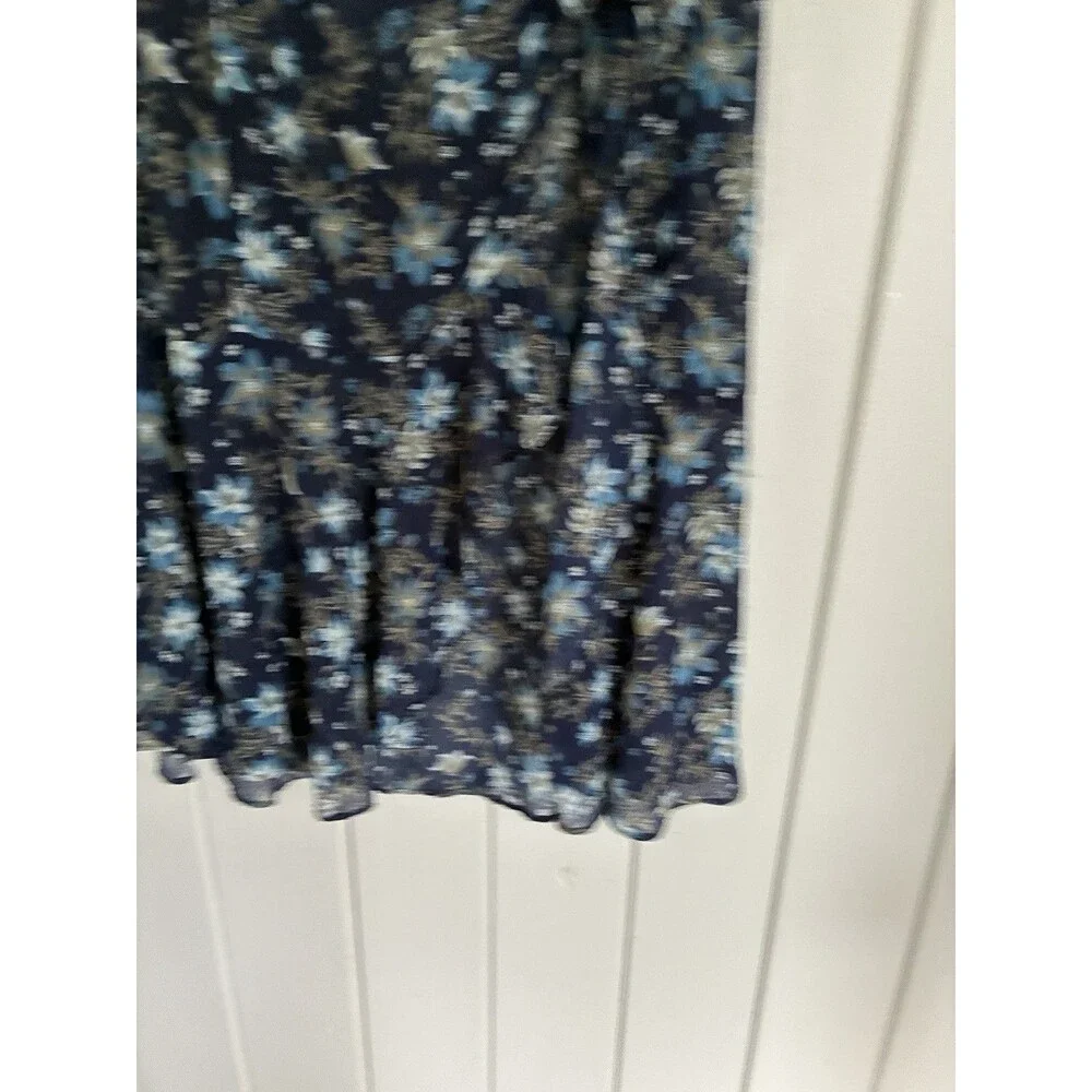 Free People Femme Edge Maxi Skirt 12 Ink Blue Floral Sheer Flowy Wrap Side Tie